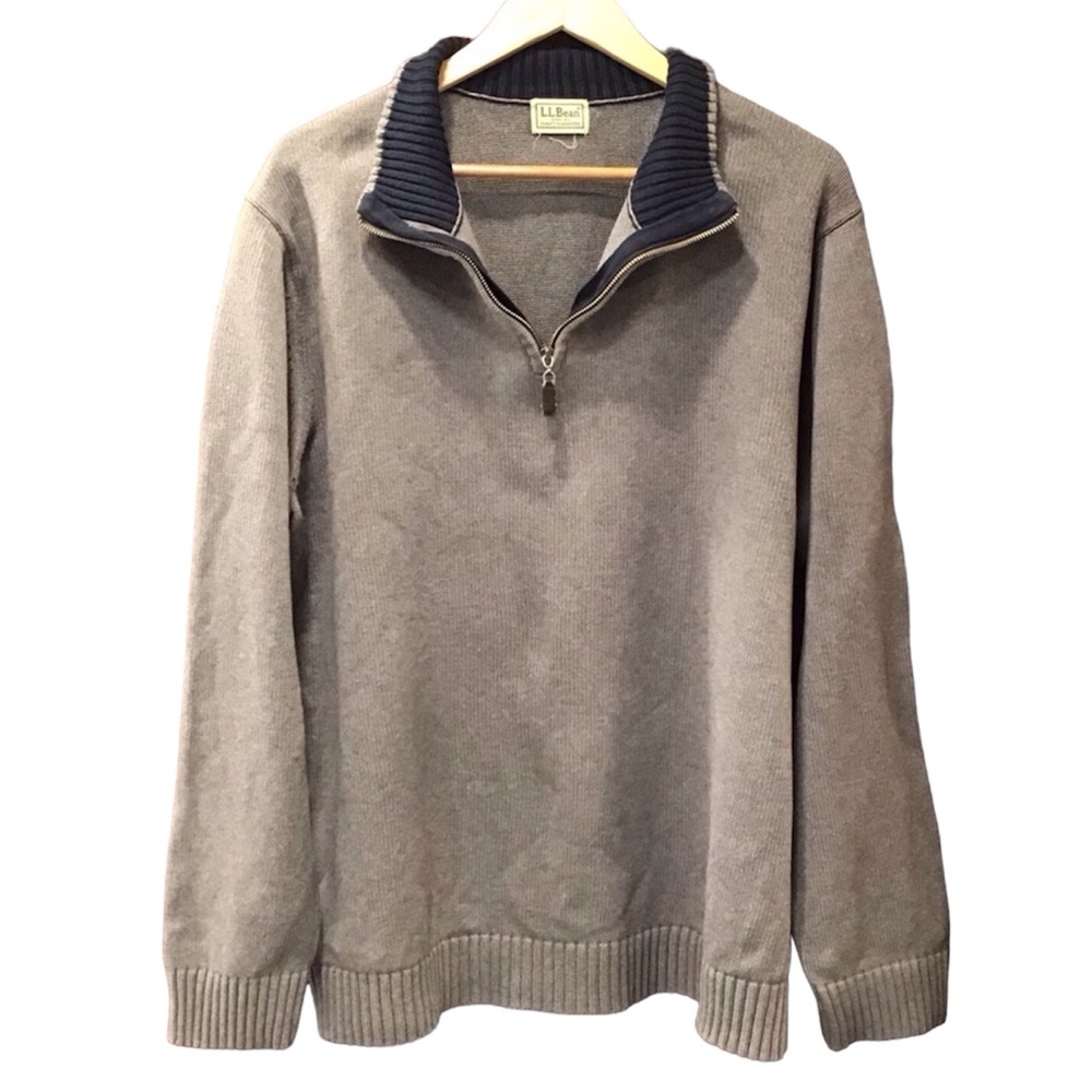 LL Bean Mens Sweater Size XXLT Knit Long Sleeve 1/4 Zip Heavyweight Gray Retro